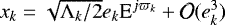 Mathematical equation: $x_k = \sqrt{\Lambda_k/2} e_k \textrm{E}^{j \varpi_k} + \mathcal{O}(e_k^3)$