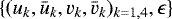 Mathematical equation: $\{(u_k, \bar{u}_k, v_k, \bar{v}_k)_{k=1,4},\epsilon \}$