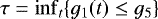 Mathematical equation: $\tau = \inf_t\{g_1(t) \leq g_5\}$