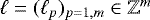 Mathematical equation: $\ell = (\ell_p)_{p=1,m} \in \mathbb{Z}^m$