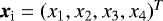 Mathematical equation: ${\bm{x}}_{\textrm{i}} = (x_1,x_2,x_3,x_4)^T$