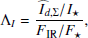 Mathematical equation: $$ \begin{aligned} \Lambda _I = \frac{\widehat{I}_{d,\Sigma }/{I_\star }}{F_{\rm IR}/F_{\star }}, \end{aligned} $$