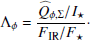 Mathematical equation: $$ \begin{aligned} \Lambda _\phi = \frac{\widehat{Q}_{\phi ,\Sigma }/{I_\star }}{F_{\rm IR}/F_{\star }}\cdot \end{aligned} $$