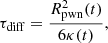 Mathematical equation: $$ \begin{aligned} \tau _{\rm diff} = \frac{R^2_{\rm pwn}(t)}{6\kappa (t)}, \end{aligned} $$