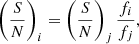 Mathematical equation: $$ \begin{aligned} \left(\frac{S}{N}\right)_{i} = \left(\frac{S}{N}\right)_{j}\frac{f_{i}}{f_{j}}, \end{aligned} $$