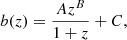 Mathematical equation: $$ \begin{aligned} b(z) = \frac{Az^{B}}{1+z}+C, \end{aligned} $$