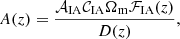 Mathematical equation: $$ \begin{aligned} A(z)=\frac{\mathcal{A} _{\rm IA}\mathcal{C} _{\rm IA}\Omega _{\rm m}\mathcal{F} _{\rm IA}(z)}{D(z)}, \end{aligned} $$