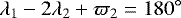 Mathematical equation: \begin{equation*}\lambda_1-2\lambda_2+\varpi_2=180^{\circ}\end{equation*}