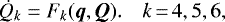 Mathematical equation: \begin{equation*}\dot Q_k = F_k(\vec{q},\vec{Q}).\quad k\,{=}\,4,5,6,\end{equation*}