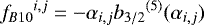 Mathematical equation: \begin{equation*}{f_{B10}}^{i,j} = - \alpha_{i,j} {b_{3/2}}^{(5)} (\alpha_{i,j}) \end{equation*}