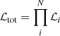 Mathematical equation: $ \mathcal{L}_{\mathrm{tot}}= \prod^N_i \mathcal{L}_i $