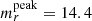Mathematical equation: $ m_r^{{\rm peak}} = 14.4 $