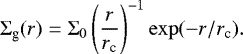Mathematical equation: \begin{equation*}\Sigma_{\textrm{g}}(r) = \Sigma_0 \left(\frac{r}{r_{\textrm{c}}}\right)^{-1} \exp(-r/r_{\textrm{c}}). \end{equation*}