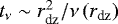 Mathematical equation: $t_{\nu} \sim r_{\textrm{dz}}^2 / \nu\, (r_{\textrm{dz}})$