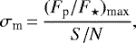 Mathematical equation: \begin{equation*}\sigma_{\textrm{m}}\,{=}\, \frac{(F_{\textrm{p}}/F_{\star})_{\textrm{max}}}{S/N}, \end{equation*}