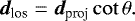 Mathematical equation: \begin{equation*} \vec{d}_{\textrm{los}} = \vec{d}_{\textrm{proj}}\cot\theta.\end{equation*}