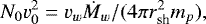 Mathematical equation: \[ N_0 v_0^2 = v_w \dot{M}_w/(4\pi r_{\textrm{sh}}^2 m_p), \]