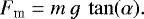Mathematical equation: \begin{equation*}F_{\textrm{m}} = m \:g \:\tan(\alpha).\end{equation*}