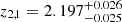 Mathematical equation: $ z_{2,1}=2.197^{+0.026}_{-0.025} $