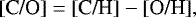 Mathematical equation: \begin{equation*}[\textrm{C/O}] = [\textrm{C/H}] - [\textrm{O/H}], \end{equation*}