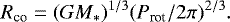 Mathematical equation: \begin{equation*} R_{\textrm{co}} = (G M_*){}^{1/3} (P_{\textrm{rot}}/2\pi){}^{2/3}. \end{equation*}