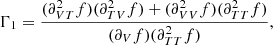 Mathematical equation: $$ \begin{aligned} \Gamma _1 = \frac{(\partial _{VT}^2f)(\partial _{TV}^2f)+(\partial _{VV}^2f)(\partial _{TT}^2f)}{(\partial _{V}f)(\partial _{TT}^2f)}, \end{aligned} $$