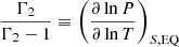 Mathematical equation: $ \displaystyle \frac{\Gamma_2}{\Gamma_2-1} \equiv \left(\frac{\partial\ln P}{\partial\ln T}\right)_{S,\mathrm{EQ}} $