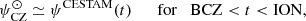 Mathematical equation: $$ \begin{aligned} \psi _{\rm CZ}^\odot&\simeq \psi ^\mathrm{CESTAM}(t) \qquad {\mathrm{for} \quad \mathrm{BCZ} < t< \mathrm{ION},} \end{aligned} $$