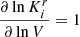 Mathematical equation: $$ \begin{aligned} \frac{\partial \ln K_i^r}{\partial \ln V}&= 1\end{aligned} $$