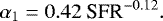 Mathematical equation: \begin{equation*} \alpha_{1}= 0.42~\textrm{SFR}^{-0.12}.\end{equation*}