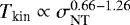 Mathematical equation: $T_{\textrm{kin}} \propto \sigma_{\textrm{NT}}^{0.66-1.26}$