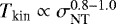 Mathematical equation: $T_{\textrm{kin}}\propto\sigma_{\textrm{NT}}^{0.8-1.0}$