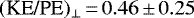 Mathematical equation: $(\textrm{KE/PE})_{\perp} \,{=}\,0.46\,{\pm}\, 0.25$