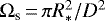 Mathematical equation: $\Omega_{\textrm{s}}\,{=}\,\pi R_*^2/D^2$