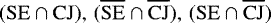 $\mathrm{(SE \cap CJ)}, \,\mathrm{(\overline{SE} \cap \overline{CJ})}, \,\mathrm{(SE \cap \overline{CJ})}$