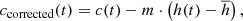 $$ \begin{aligned} c_{\rm corrected}(t) = c(t) - m \cdot \left(h(t) - \overline{h}\right), \end{aligned} $$