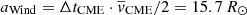 $ a_{\mathrm{Wind}} = \Delta t_{\mathrm{CME}} \cdot \overline{v}_{\mathrm{CME}} / 2 = 15.7\,{R_\odot} $