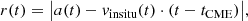 $$ \begin{aligned} r(t) = \big | a(t) - { v}_{\rm in situ}(t) \cdot (t - t_{\rm CME}) \big | , \end{aligned} $$