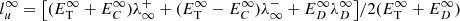 $ l_u^\infty = \big[{ (E_{\rm T}^\infty+E_{C}^\infty) \lambda^+_\infty + (E_{\rm T}^\infty - E_{C}^\infty) \lambda^-_\infty + E_{D}^\infty \lambda_D^\infty}\big]/{2(E_{\rm T}^\infty + E_D^\infty)} $