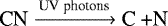 ${\textrm{CN} \xrightarrow{\textrm{UV}\; \textrm{photons}}{} \textrm{C +N}}$