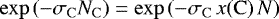 $\exp{\left(-\sigma_{\mathrm{C}} N_{\mathrm{C}}\right)} = \exp{\left(-\sigma_{\mathrm{C}} \, x(\mathrm{C}) \, N\right)}$