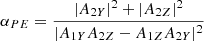 $$ \begin{aligned} \alpha _{PE} = \frac{|A_{2Y}|^2 + |A_{2Z}|^2}{|A_{1Y}A_{2Z} - A_{1Z}A_{2Y}|^2} \end{aligned} $$