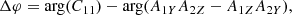 $$ \begin{aligned} \Delta \varphi = \arg (C_{11}) - \arg (A_{1Y}A_{2Z} - A_{1Z}A_{2Y}), \end{aligned} $$