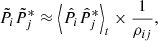 $$ \begin{aligned} \tilde{P}_i \tilde{P}_j^{*} \approx \left\langle \hat{P}_i \hat{P}_j^{*}\right\rangle _t \times \frac{1}{\rho _{ij}}, \end{aligned} $$