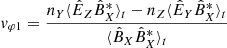 $$ \begin{aligned} { v}_{\varphi 1}=\frac{n_Y\langle \hat{E}_Z \hat{B}_X^{*}\rangle _t-n_Z\langle \hat{E}_Y \hat{B}_X^{*}\rangle _t}{\langle \hat{B}_X \hat{B}_X^{*}\rangle _t} \end{aligned} $$