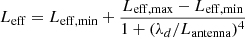 $ L_{\mathrm{eff}}=L_{\mathrm{eff,min}}+\frac{L_{\mathrm{eff,max}} - L_{\mathrm{eff,min}}}{1+(\lambda_d/L_{\mathrm{antenna}})^4} $