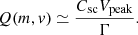 Mathematical equation: $$ \begin{aligned} Q(m,{ v}) \simeq \frac{C_{\rm sc} V_{\rm peak}}{\Gamma }. \end{aligned} $$