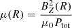 Mathematical equation: $ \mu(R)=\displaystyle\frac{B^2_Z(R)}{\mu_0 P_{\mathrm{tot}}} $