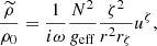 $$ \begin{aligned} \frac{\widetilde{\rho }}{\rho _0}=\frac{1}{i\omega }\frac{N^{2}}{g_{\rm eff}} \frac{\zeta ^2}{r^2r_\zeta }u^\zeta , \end{aligned} $$
