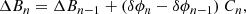 $$ \begin{aligned} \Delta B_{n} = \Delta B_{n-1} + ( \delta \phi _{n} - \delta \phi _{n-1} ) \ C_{n} {,} \end{aligned} $$